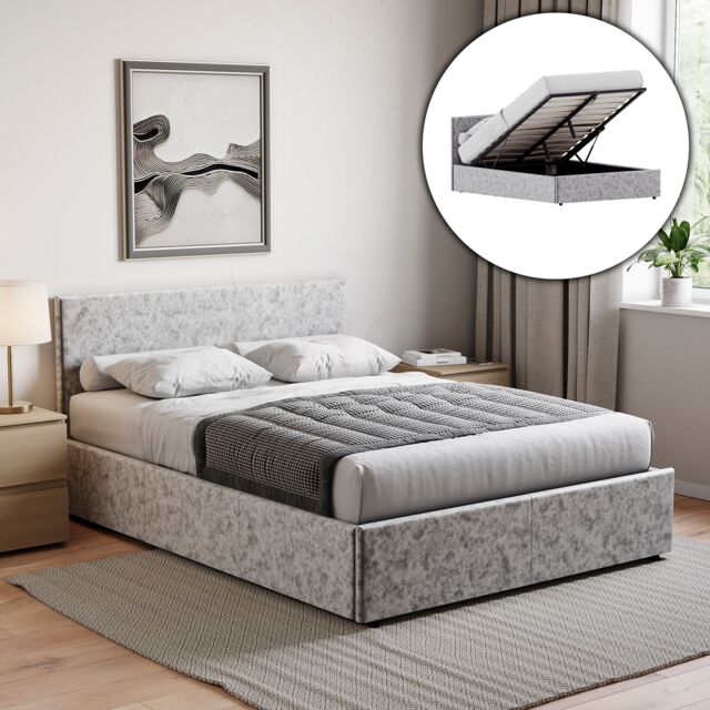 Home Discount Vida Designs Veronica Double Ottoman Bed Velvet Fabric 820 x 1440 x 2000 mm in Silver - image 1