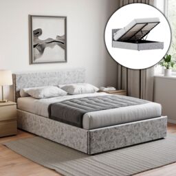 Home Discount Vida Designs Veronica Double Ottoman Bed Velvet Fabric 820 x 1440 x 2000 mm in Silver