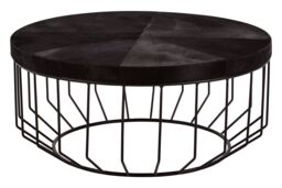 Orsina Kensington Townhouse Hair On Hide Top Round Coffee Table in Black - thumbnail 1