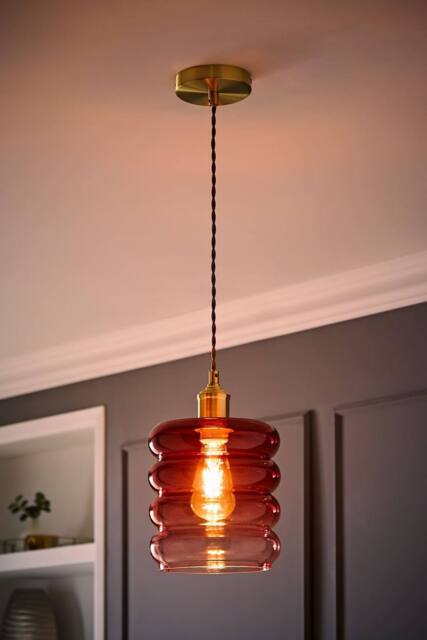 ValueLights Giselle Brushed Gold Ombre Berry Glass Ceiling Pendant Light with Bulb in Dark Pink - image 1