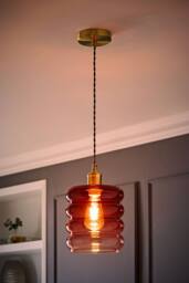 ValueLights Giselle Brushed Gold Ombre Berry Glass Ceiling Pendant Light with Bulb in Dark Pink - thumbnail 1