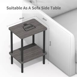 FORGEVIO 2 Tier Side Table, Narrow End Table with Storage 40x30x52cm in Grey - Size: 40 x 30 x 52 cm - thumbnail 2