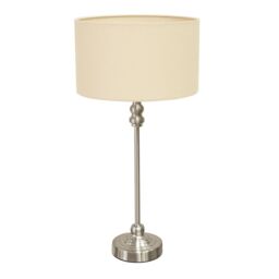 ValueLights Maggie Brushed Chrome Candlestick Table Lamp with Fabric Drum Shade & LED Bulb in Natural - thumbnail 2