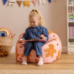 icon Kids Printed Gingerbread Man Childrens Bean Bag Armchair in Pale Pink - Size: Medium - thumbnail 2