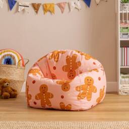 icon Kids Printed Gingerbread Man Childrens Bean Bag Armchair in Pale Pink - Size: Medium - thumbnail 1