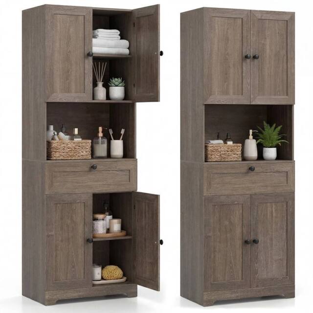 KORVIXA 171.5 CM Tall Bathroom Cabinet Freestanding Storage Cabinet in Brown - Size: 100 cm x 100 cm - image 1