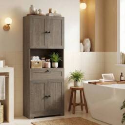 KORVIXA 171.5 CM Tall Bathroom Cabinet Freestanding Storage Cabinet in Brown - Size: 100 cm x 100 cm - thumbnail 3