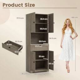 KORVIXA 171.5 CM Tall Bathroom Cabinet Freestanding Storage Cabinet in Brown - Size: 100 cm x 100 cm - thumbnail 2