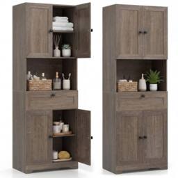 KORVIXA 171.5 CM Tall Bathroom Cabinet Freestanding Storage Cabinet in Brown - Size: 100 cm x 100 cm - thumbnail 1