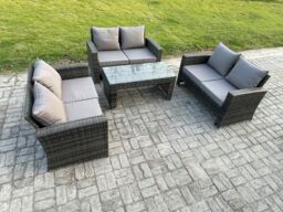 Fimous 6 Seater Rattan Wicker Garden Furniture Patio Conservatory Sofa Set with Coffee Table Double Seater Sofa in Dark Grey - thumbnail 2