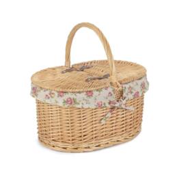 Red Hamper Wicker Cotton Lined Buff Oval Shopping Basket - thumbnail 1