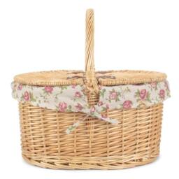 Red Hamper Wicker Cotton Lined Buff Oval Shopping Basket - thumbnail 3