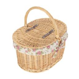 Red Hamper Wicker Cotton Lined Buff Oval Shopping Basket - thumbnail 2