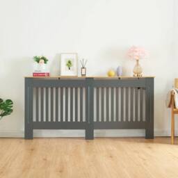 SPETLEK Modern Radiator Cover Wall Cabinet MDF Slats, Grey with Wood Top, L - thumbnail 3
