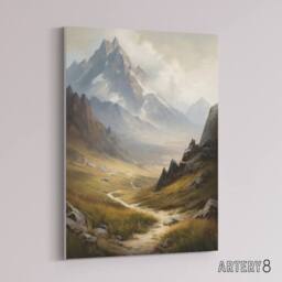 "Artery8 Alps Path Switzerland Mountain Landscape Canvas Wall Art Print in Brown - Size: W18"" x H24""" - thumbnail 2