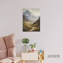 "Artery8 Alps Path Switzerland Mountain Landscape Canvas Wall Art Print in Brown - Size: W18"" x H24""" - thumbnail 3