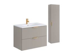 Vente-unique Fluted Wall-Hung Bathroom Unit With Inset Basin & Tall Unit - Beige - thumbnail 4