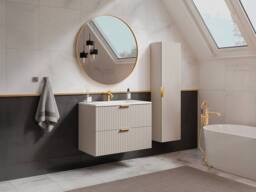 Vente-unique Fluted Wall-Hung Bathroom Unit With Inset Basin & Tall Unit - Beige - thumbnail 1