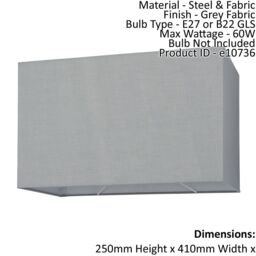 Loops Straight Sided Rectangle Lamp Shade Grey Cotton Fabric 60W E27 or B22 GLS - thumbnail 2