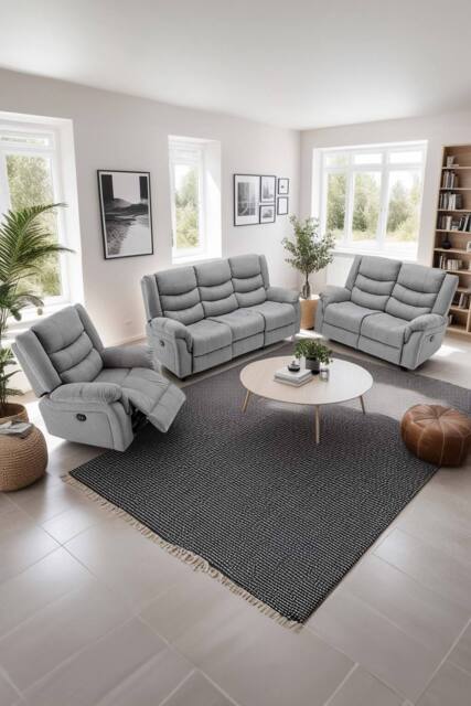 More4Homes Seattle Electric Recliner Fabric 1+2+3 Seater Sofa Set in Grey - image 1