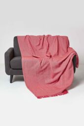 Homescapes Malda Cotton Throw with Tassels in Red - Size: 150 cm x 200 cm - thumbnail 1