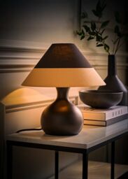 ValueLights Rupert Black Bulbous Table Lamp with Tapered Cone Lamp Shade - thumbnail 2