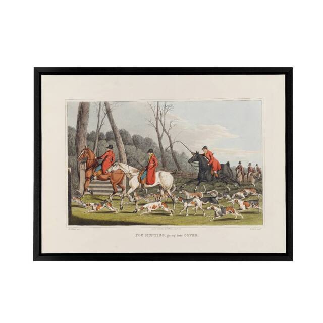 "Artery8 Fox Hunting Into Cover Painting Framed Canvas Wall Art Print - Size: W24"" x H32""" - image 1