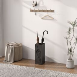 HOMCOM Square Umbrella Holder with Hooks & Water Tray for Entryway Black - thumbnail 7