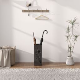 HOMCOM Square Umbrella Holder with Hooks & Water Tray for Entryway Black - thumbnail 9