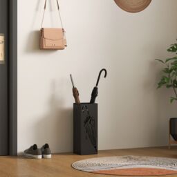 HOMCOM Square Umbrella Holder with Hooks & Water Tray for Entryway Black - thumbnail 8