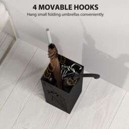 HOMCOM Square Umbrella Holder with Hooks & Water Tray for Entryway Black - thumbnail 6