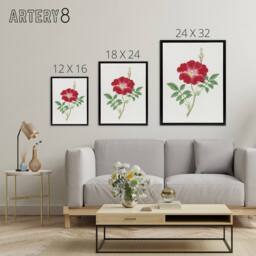 "Artery8 Red Flower Framed Canvas Wall Art Print Vintage Japanese Botanical - Size: W12"" x H16""" - thumbnail 4