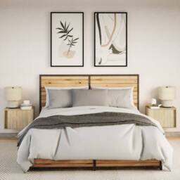 Berkfield Home Durable Wall-mounted Bedside Cabinets with LED Lights 2 pcs Sonoma Oak in Light Tan - thumbnail 4