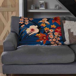 Benjamin Tate Design Bright Red & Orange Tropical Flowers & Plants Blanket in Natural - Size: 120 cm x 150 cm - thumbnail 2