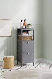 H&O Direct Wooden Compact Bathroom Cabinet with Drawers in Grey - thumbnail 1