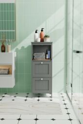 H&O Direct Wooden Compact Bathroom Cabinet with Drawers in Grey - thumbnail 2