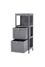 H&O Direct Wooden Compact Bathroom Cabinet with Drawers in Grey - thumbnail 5