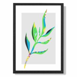 ARTZE Papyrus Leaf Blue & Green Abstract Minimalist Framed Print SIZE: A2 with Black Frame in Mid Blue - thumbnail 1