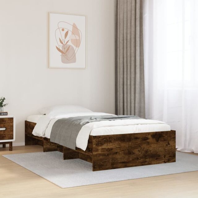 Berkfield Home Bed Frame without Mattress Smoked Oak 90x190 cm Single Engineered Wood in Brown - image 1