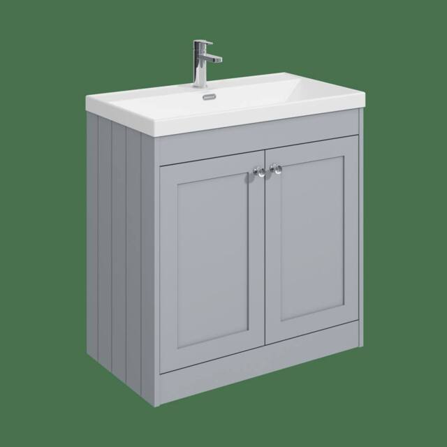 Balterley 800mm Floor Standing 2 Door Unit & Thin Edge Basin 1 Tap Hole - Grey - image 1
