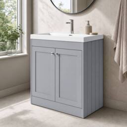 Balterley 800mm Floor Standing 2 Door Unit & Thin Edge Basin 1 Tap Hole - Grey - thumbnail 4