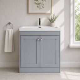 Balterley 800mm Floor Standing 2 Door Unit & Thin Edge Basin 1 Tap Hole - Grey - thumbnail 6