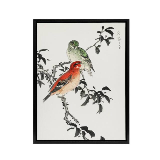 "Artery8 Crossbill Birds Japanese Framed Canvas Wall Art Print Numata Kashu - Size: W12"" x H16""" - image 1