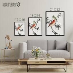 "Artery8 Crossbill Birds Japanese Framed Canvas Wall Art Print Numata Kashu - Size: W12"" x H16""" - thumbnail 4