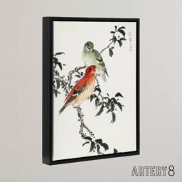 "Artery8 Crossbill Birds Japanese Framed Canvas Wall Art Print Numata Kashu - Size: W12"" x H16""" - thumbnail 2
