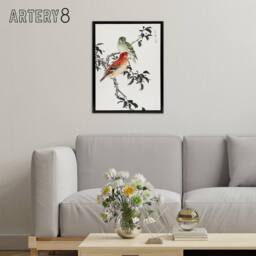 "Artery8 Crossbill Birds Japanese Framed Canvas Wall Art Print Numata Kashu - Size: W12"" x H16""" - thumbnail 3