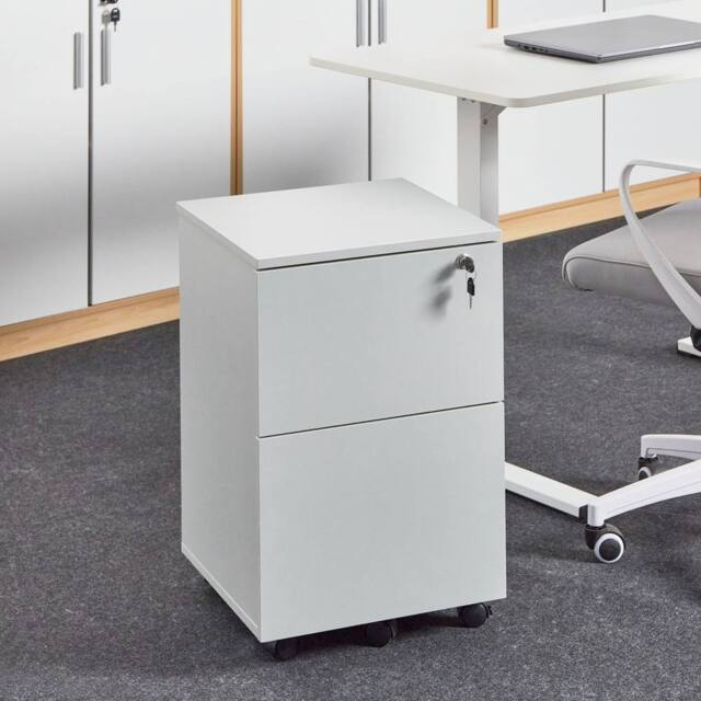 Wyld and Coco Office Storage Unit Light Grey 2-Drawer Key-Locked on Castors - image 1