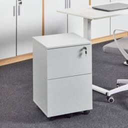 Wyld and Coco Office Storage Unit Light Grey 2-Drawer Key-Locked on Castors