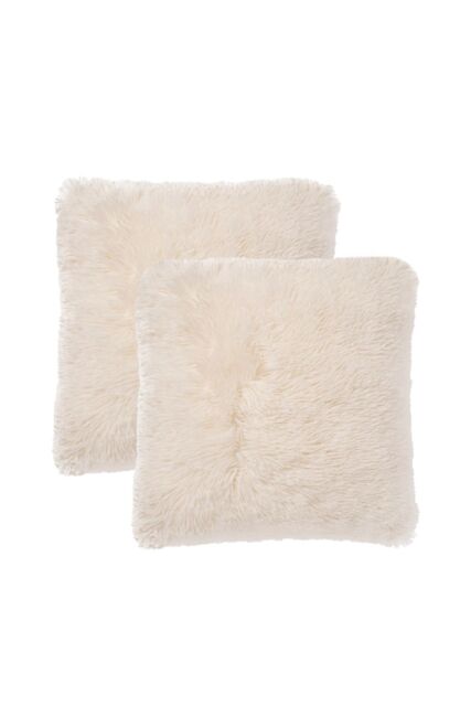 OHS Set of 2 Fluffy Shaggy Square Cushion Covers in Cream - Size: 45 cm x 45 cm - image 1