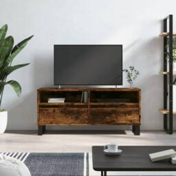 Berkfield Home TV Cabinet Smoked Oak 100x34.5x44.5 cm Engineered Wood in Brown - thumbnail 2